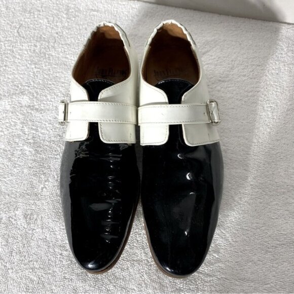 John Fluevog Two Tone Blk & Wht Patent Leather The Gateways Johnston Monkstrap 8 - Picture 2 of 15
